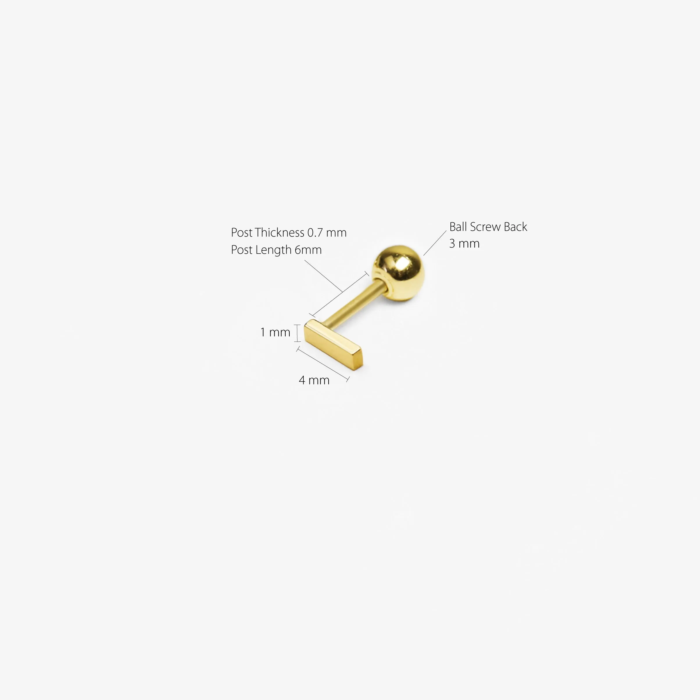 14k Solid Gold Tiny Rectangle Bar Stud Earring