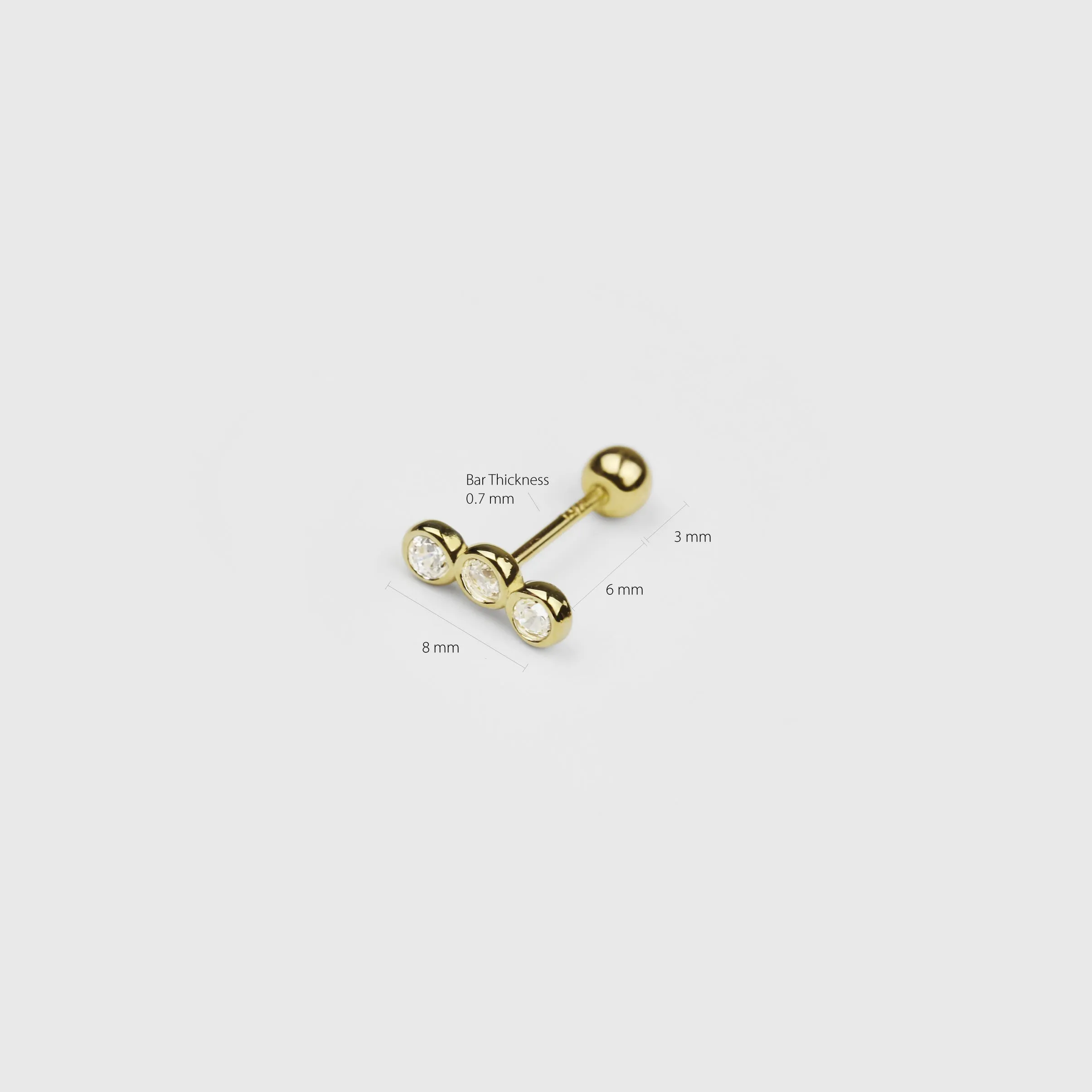 14k Solid Gold Trinity CZ Stud Earring
