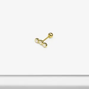 14k Solid Gold Trinity CZ Stud Earring