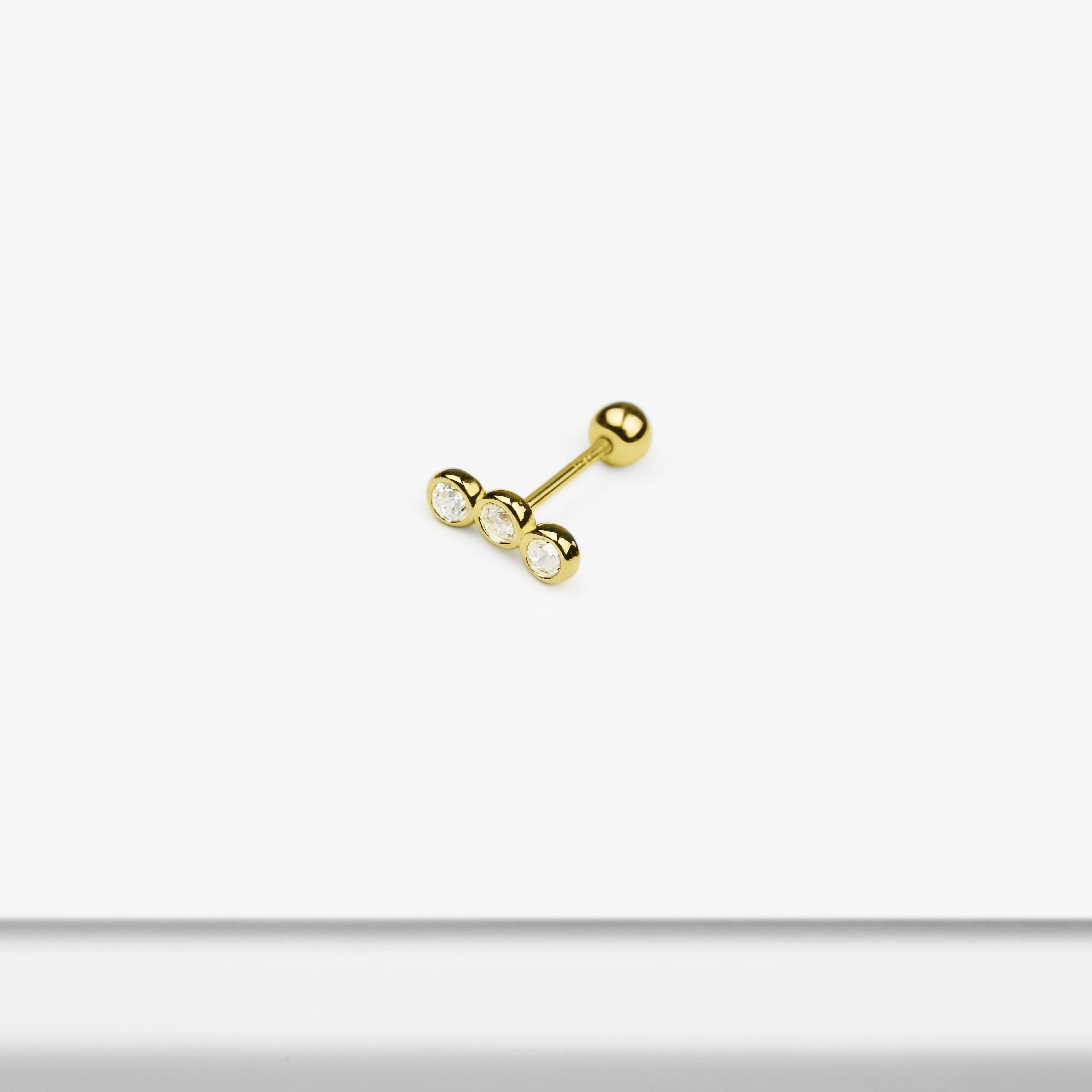 14k Solid Gold Trinity CZ Stud Earring