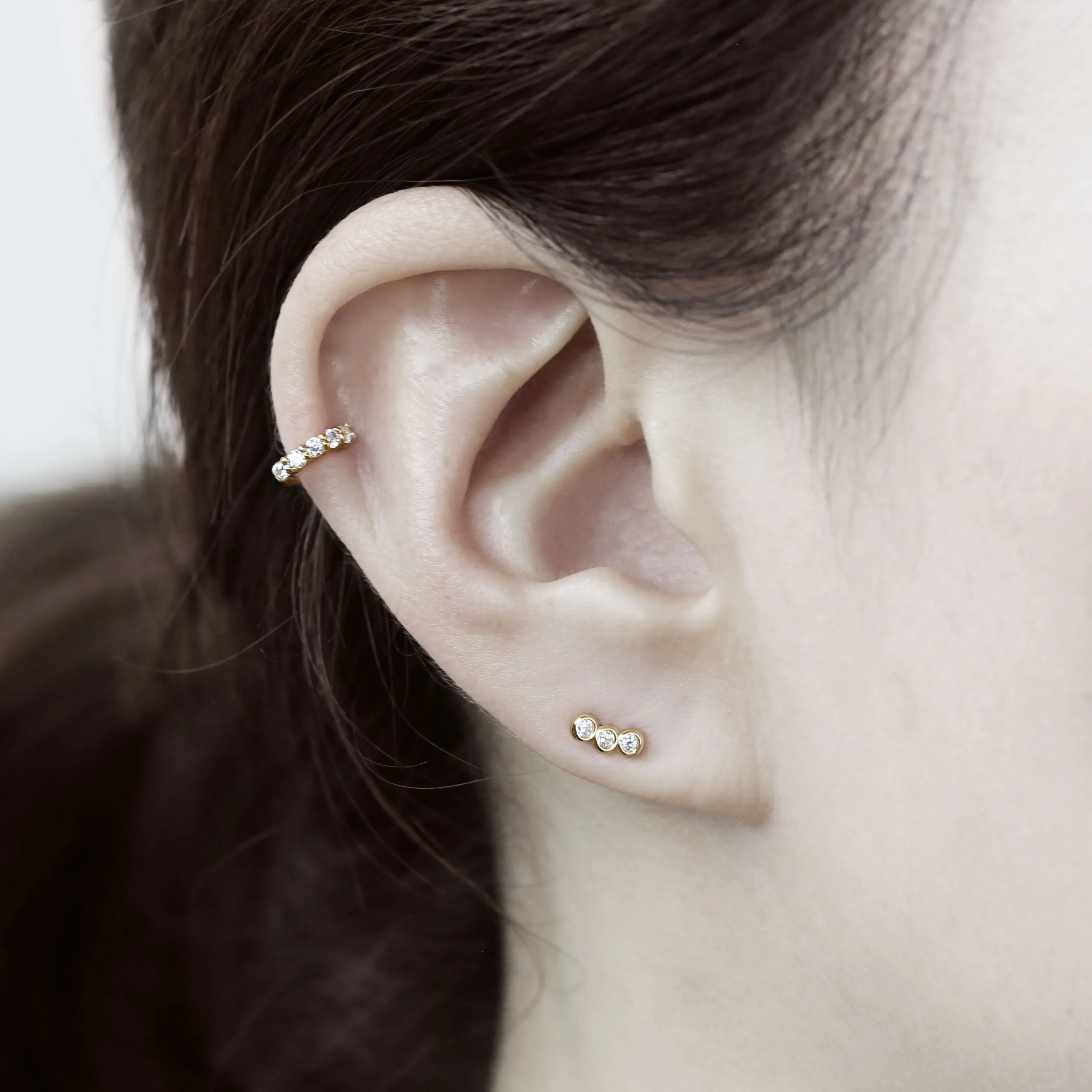 14k Solid Gold Trinity CZ Stud Earring
