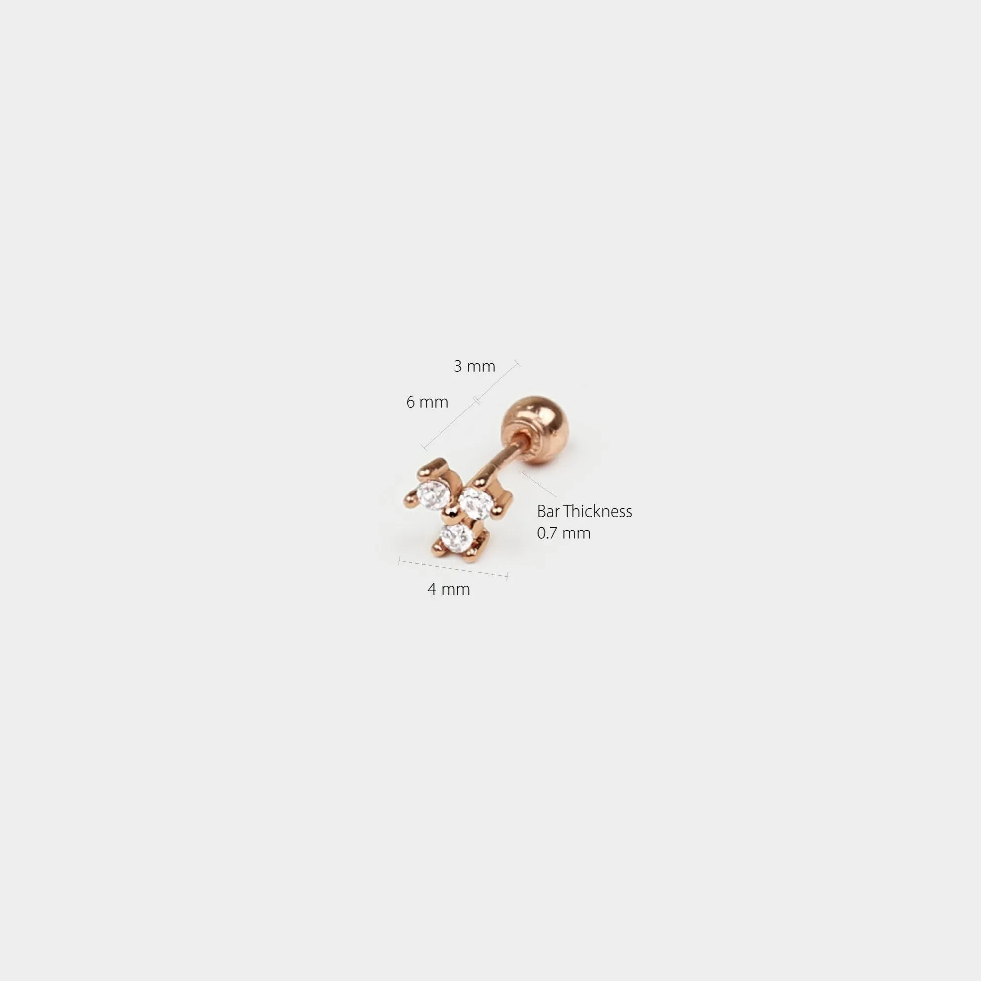 14k Solid Gold Trinity CZ Stud Earring