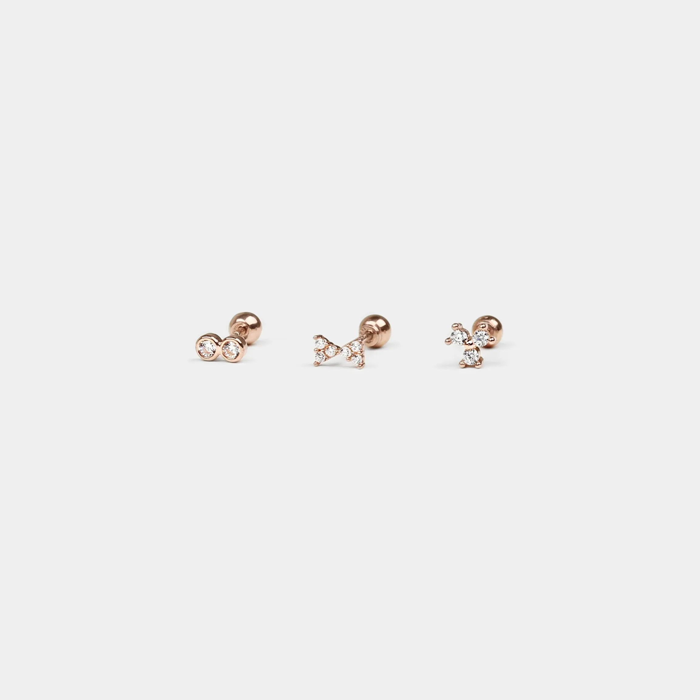14k Solid Gold Trinity CZ Stud Earring