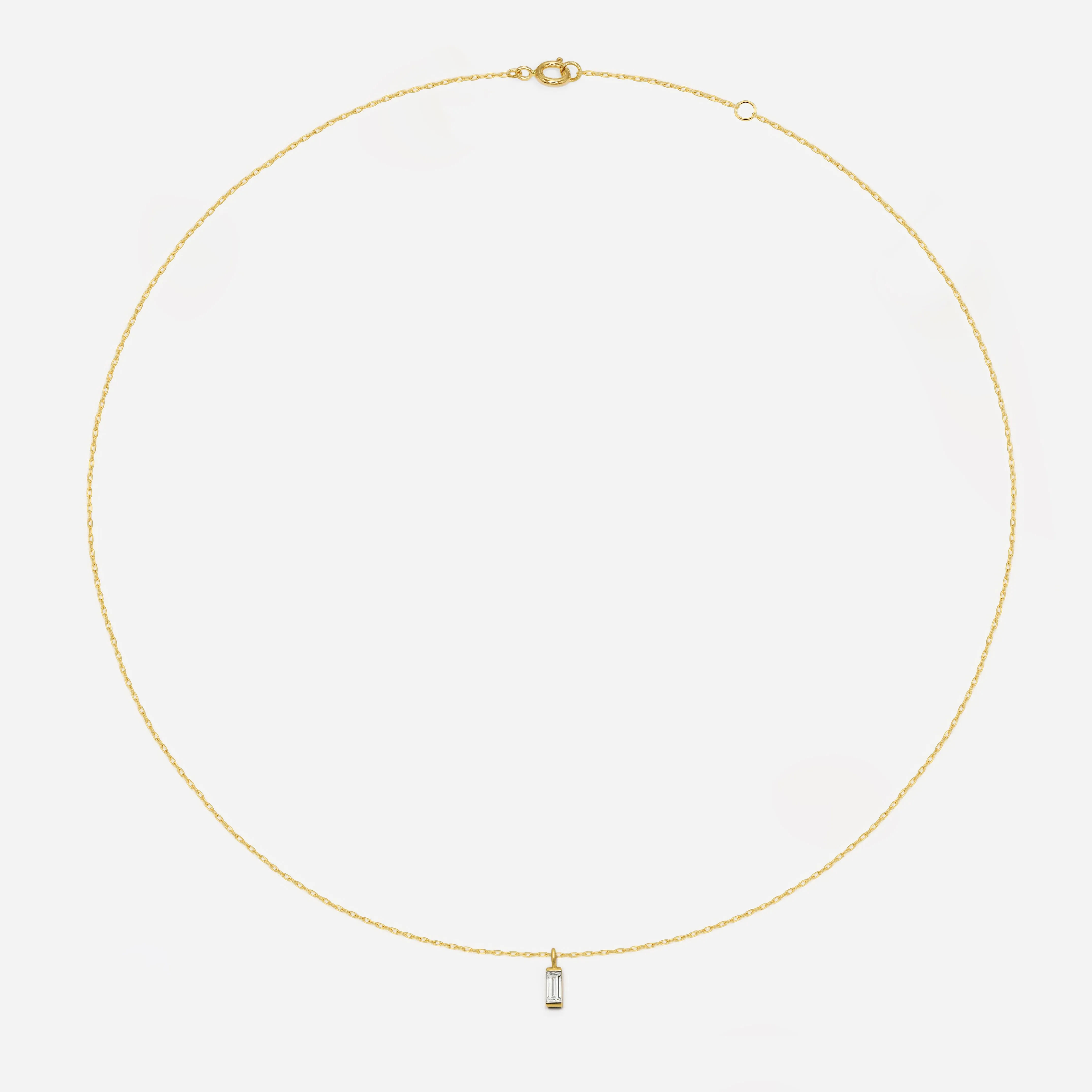 14k Solid Gold White Sapphire Baguette Necklace