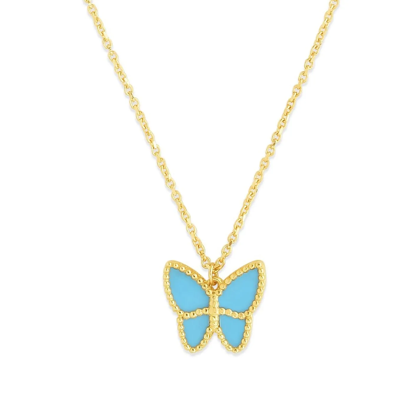 14K Yellow Gold Minimalist Gemstone Butterfly Pendant Necklace