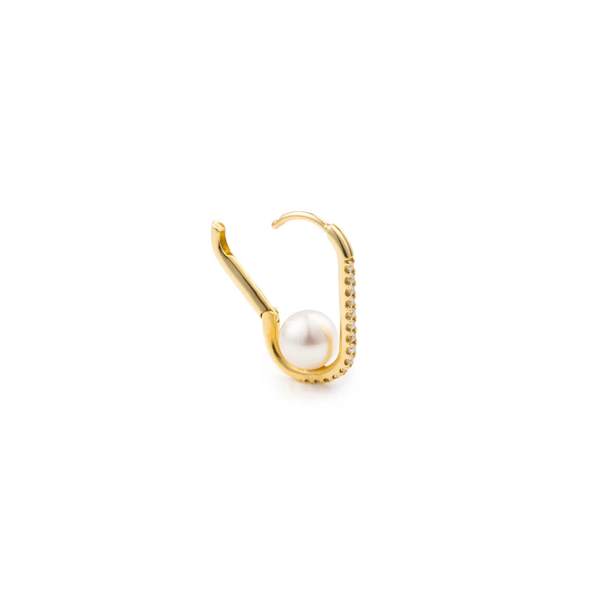 18K MANHATTAN Akoya Pearl Diamond Oblong Huggie Earring Large size