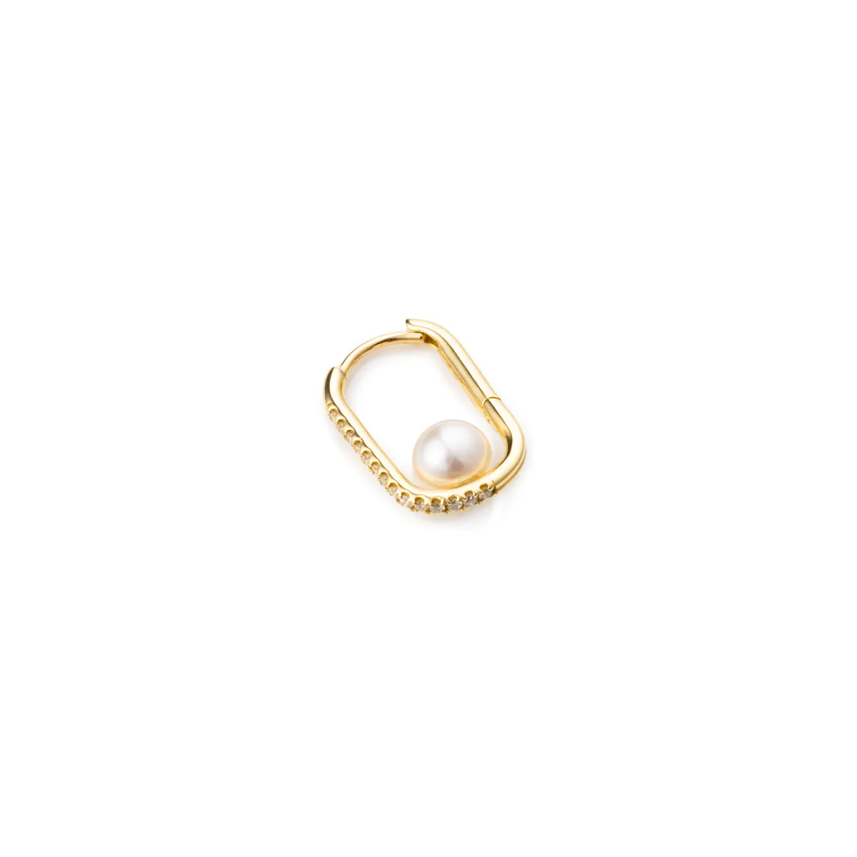 18K MANHATTAN Akoya Pearl Diamond Oblong Huggie Earring Large size