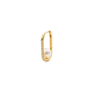 18K MANHATTAN Akoya Pearl Diamond Oblong Huggie Earring Large size
