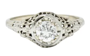 1920's Art Deco 0.65 CTW Diamond 18 Karat Gold Foliate Engagement Ring