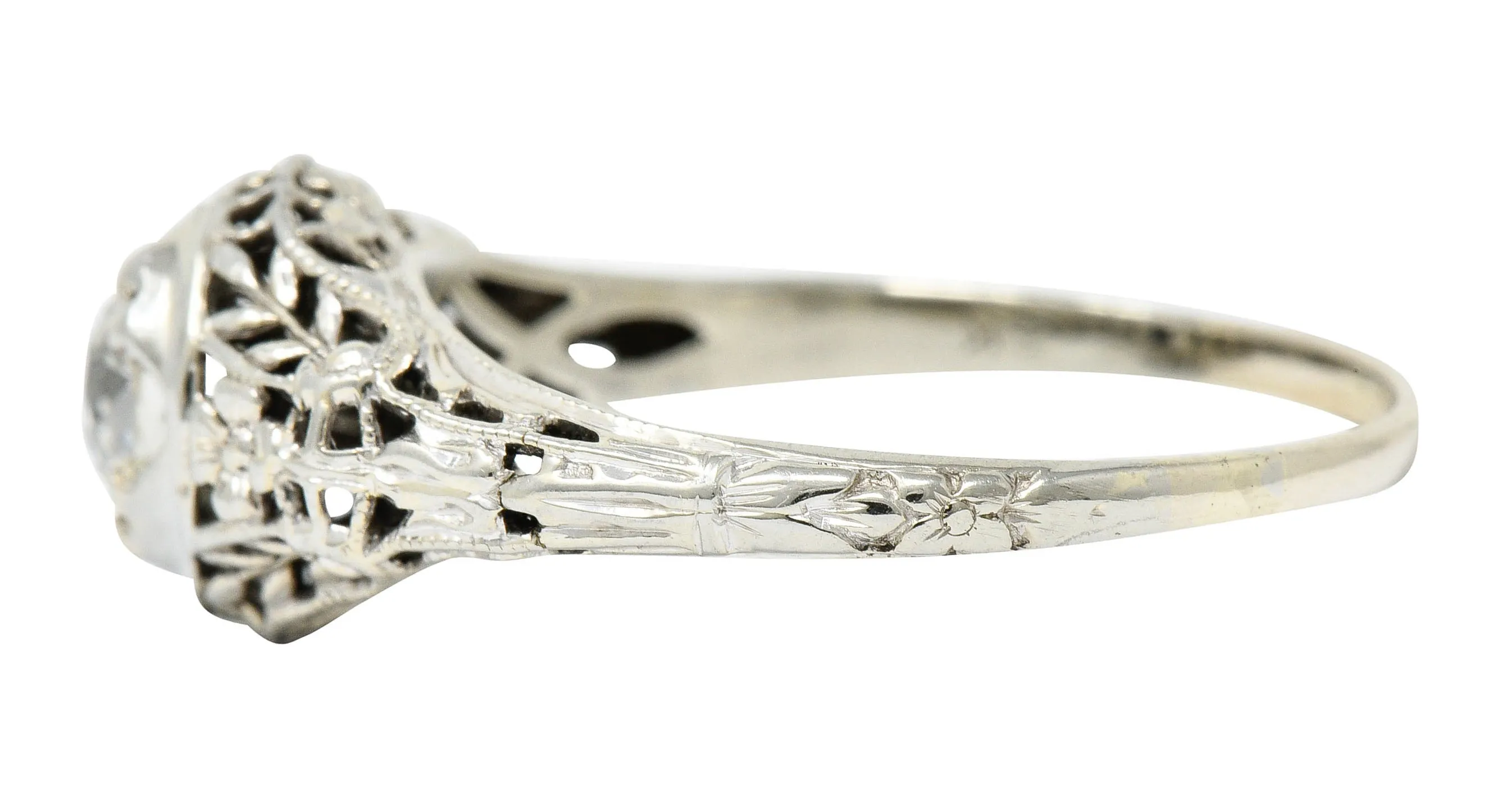 1920's Art Deco 0.65 CTW Diamond 18 Karat Gold Foliate Engagement Ring