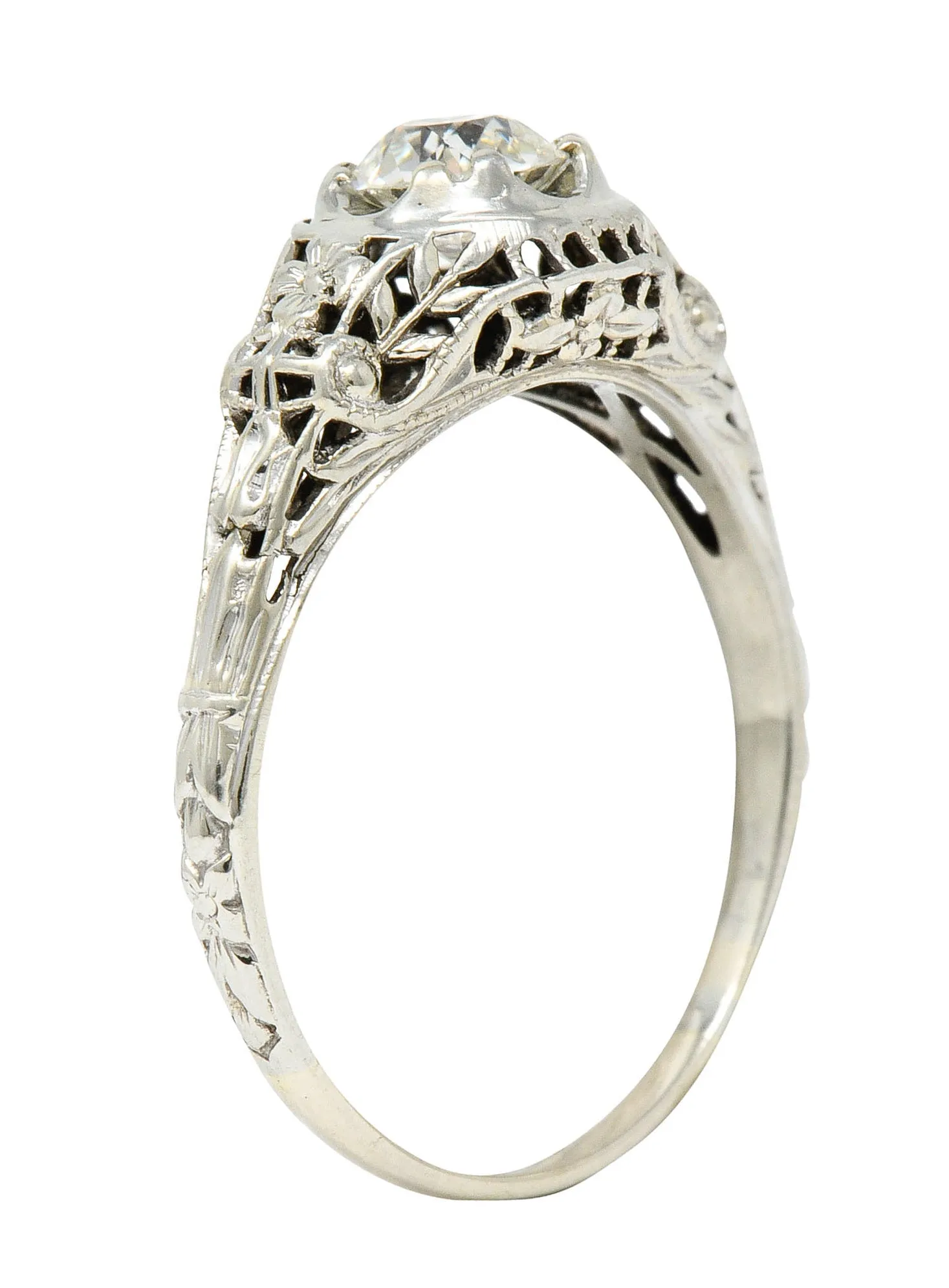 1920's Art Deco 0.65 CTW Diamond 18 Karat Gold Foliate Engagement Ring