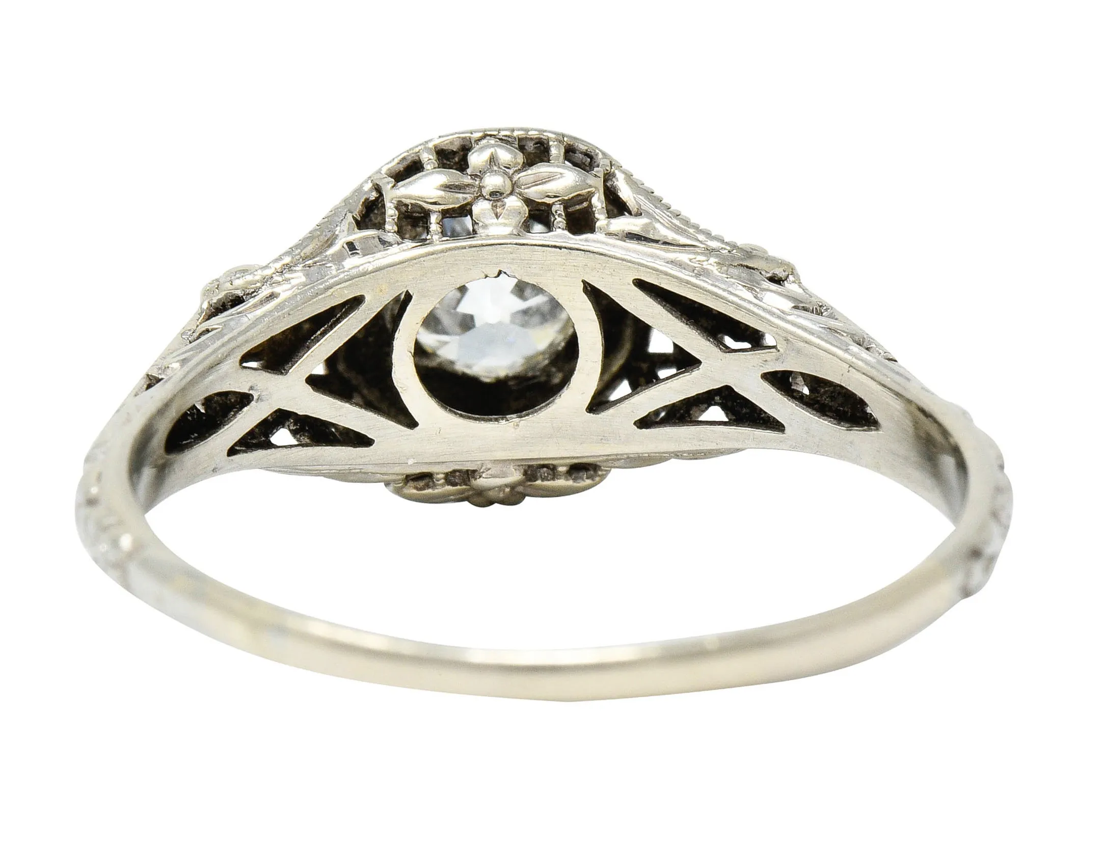 1920's Art Deco 0.65 CTW Diamond 18 Karat Gold Foliate Engagement Ring