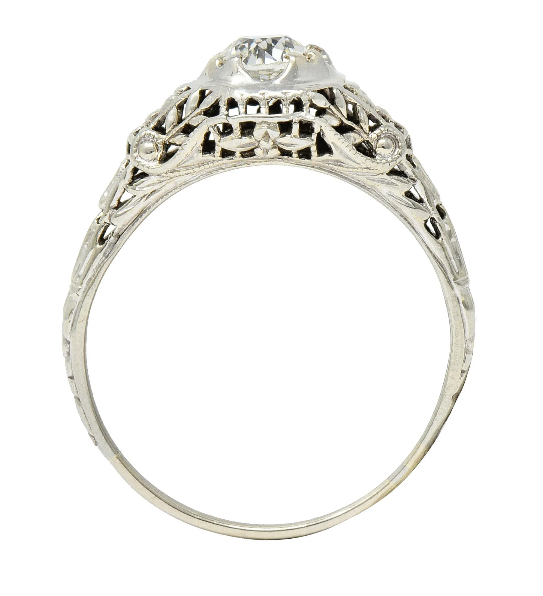 1920's Art Deco 0.65 CTW Diamond 18 Karat Gold Foliate Engagement Ring