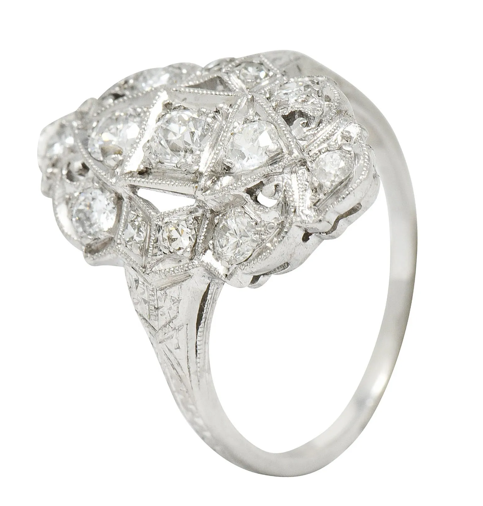 1920's Art Deco 0.80 CTW Diamond Platinum Dinner Ring