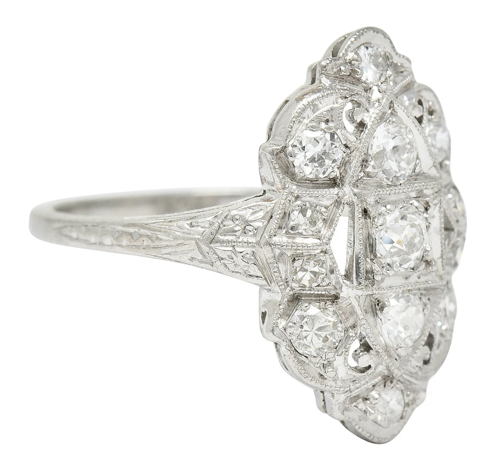 1920's Art Deco 0.80 CTW Diamond Platinum Dinner Ring