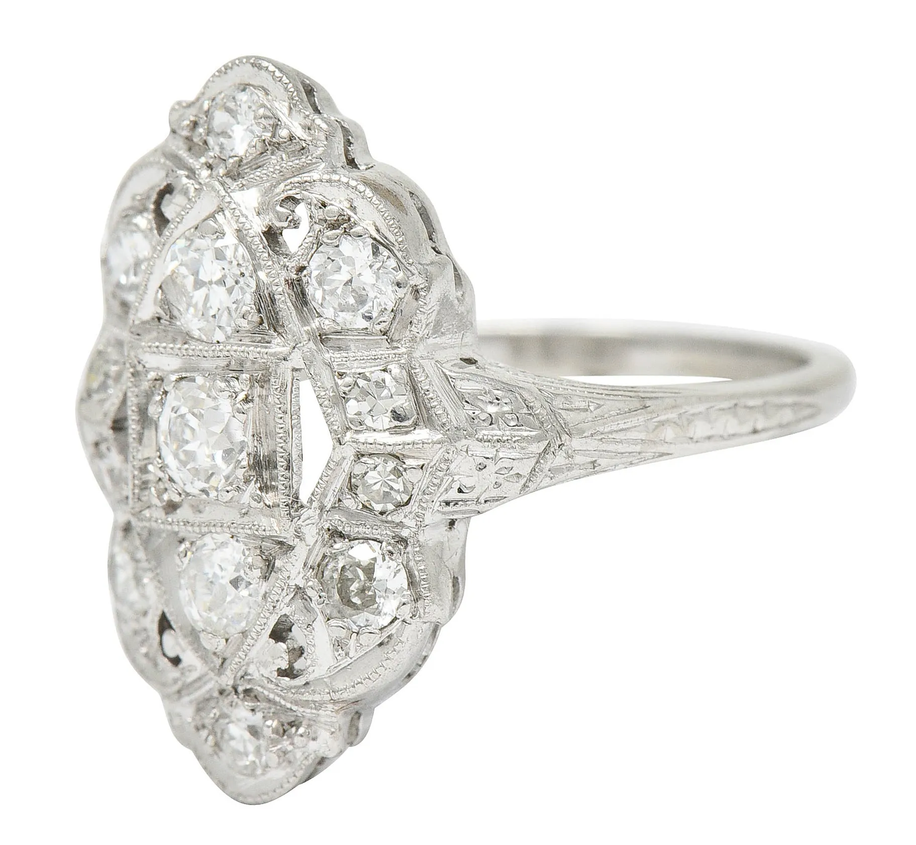 1920's Art Deco 0.80 CTW Diamond Platinum Dinner Ring