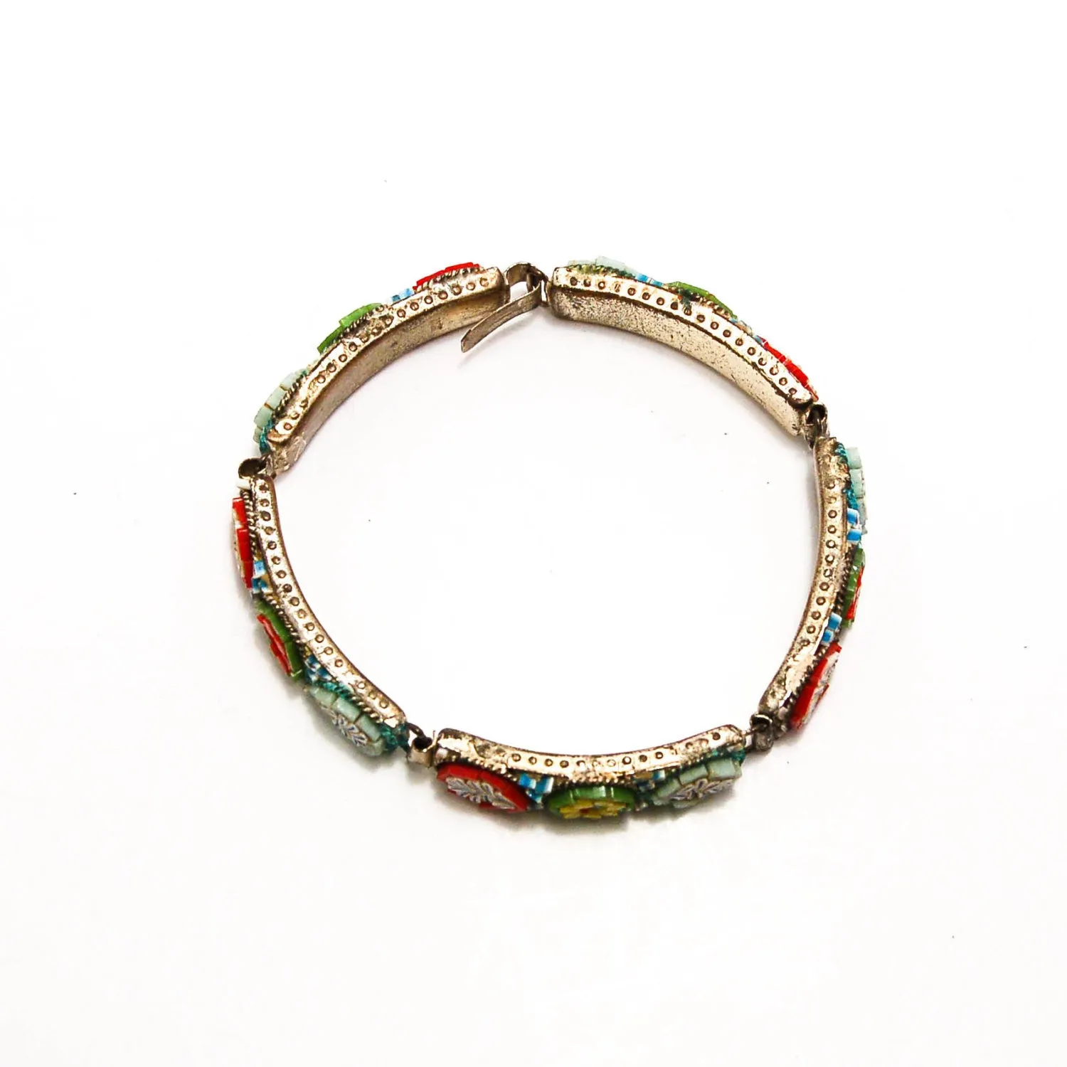 1920's Colorful Italian Mosaic Floral Panel Bracelet