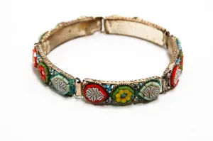 1920's Colorful Italian Mosaic Floral Panel Bracelet