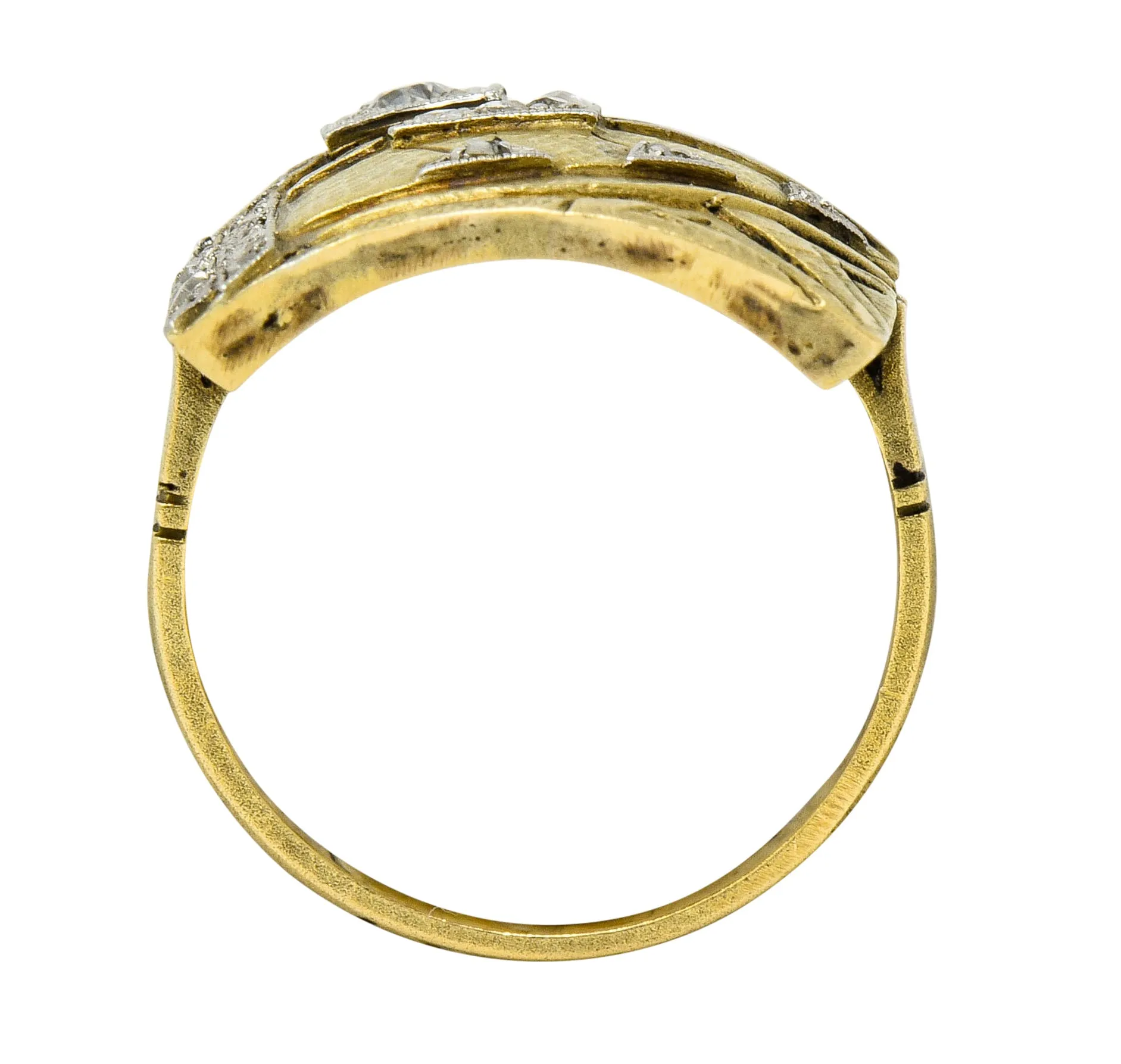 1920's Early Art Deco Diamond Sapphire Platinum-Topped 18 Karat Gold Egyptian Revival Ring