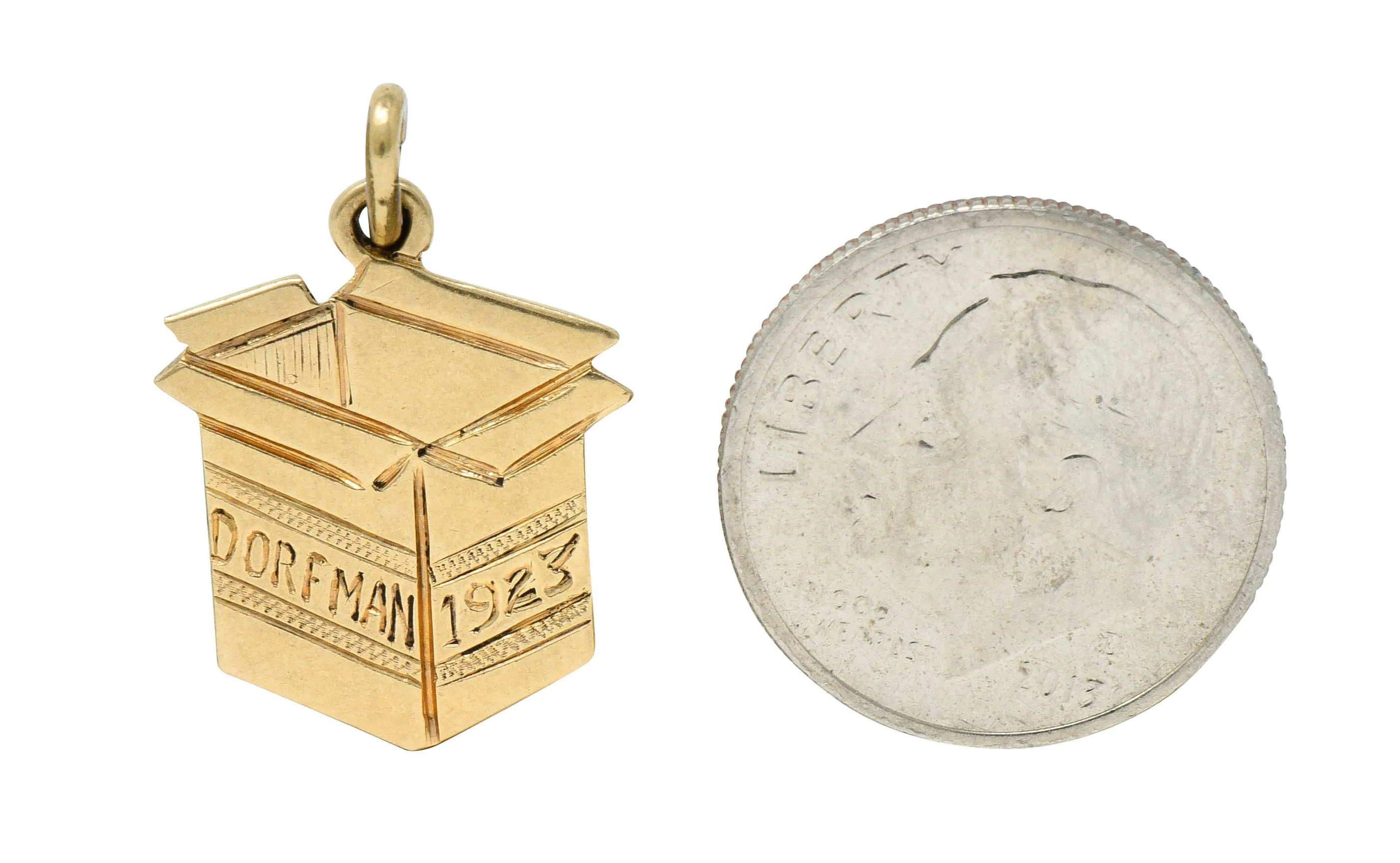 1923 Early Art Deco 14 Karat Gold Dorfman Box Charm