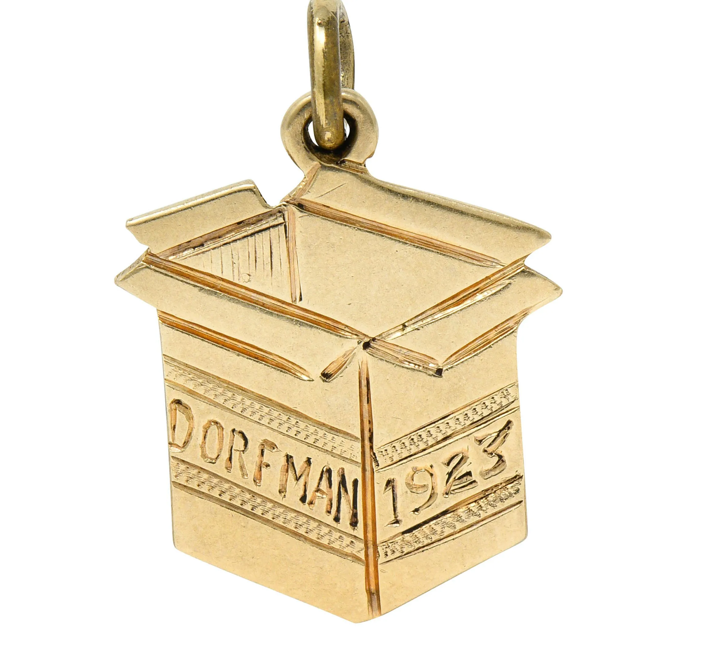1923 Early Art Deco 14 Karat Gold Dorfman Box Charm