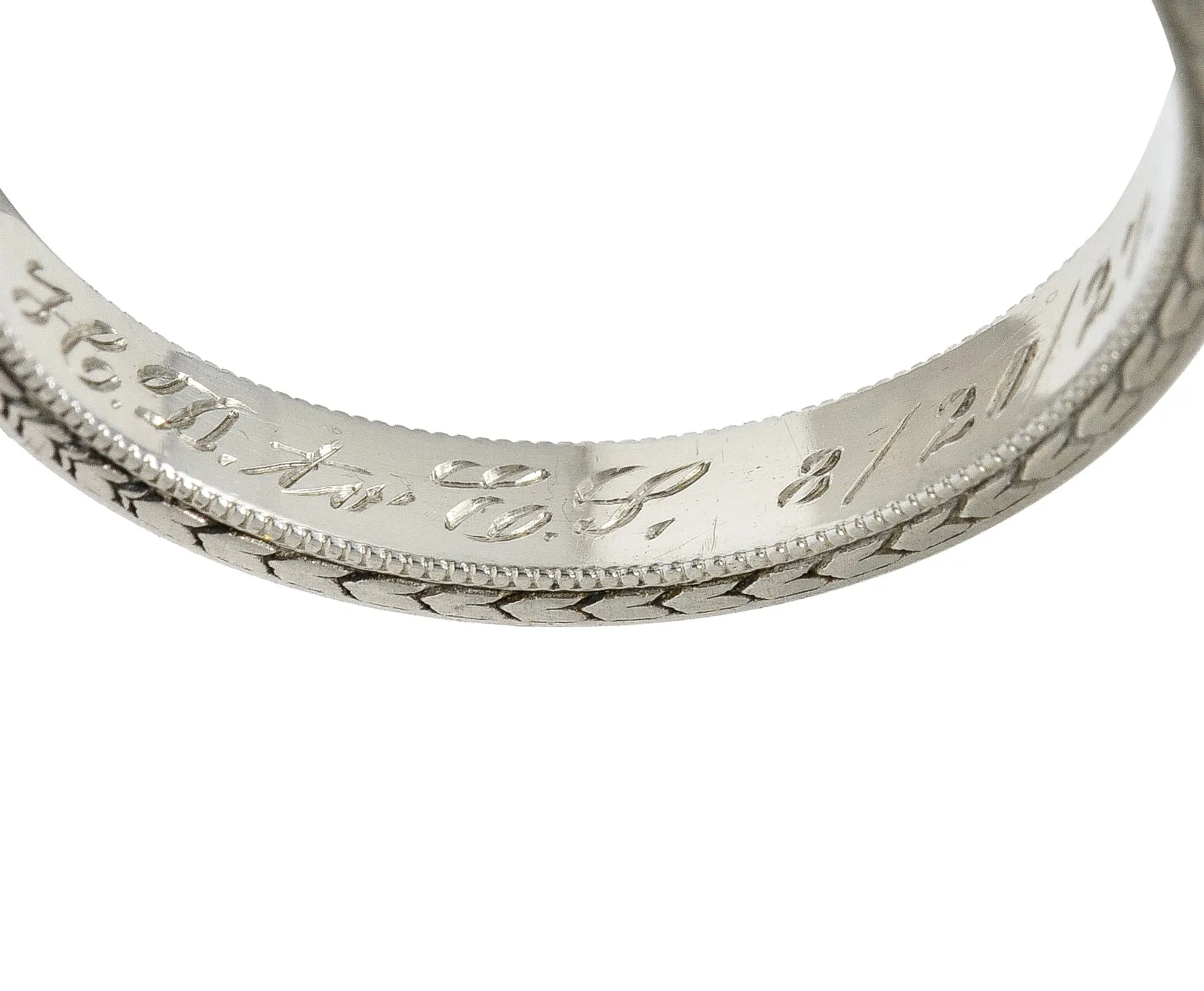 1927 Art Deco Diamond 18 Karat White Gold Wheat Orange Blossom Vintage Band Ring