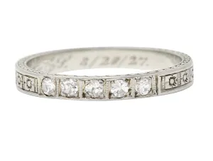 1927 Art Deco Diamond 18 Karat White Gold Wheat Orange Blossom Vintage Band Ring
