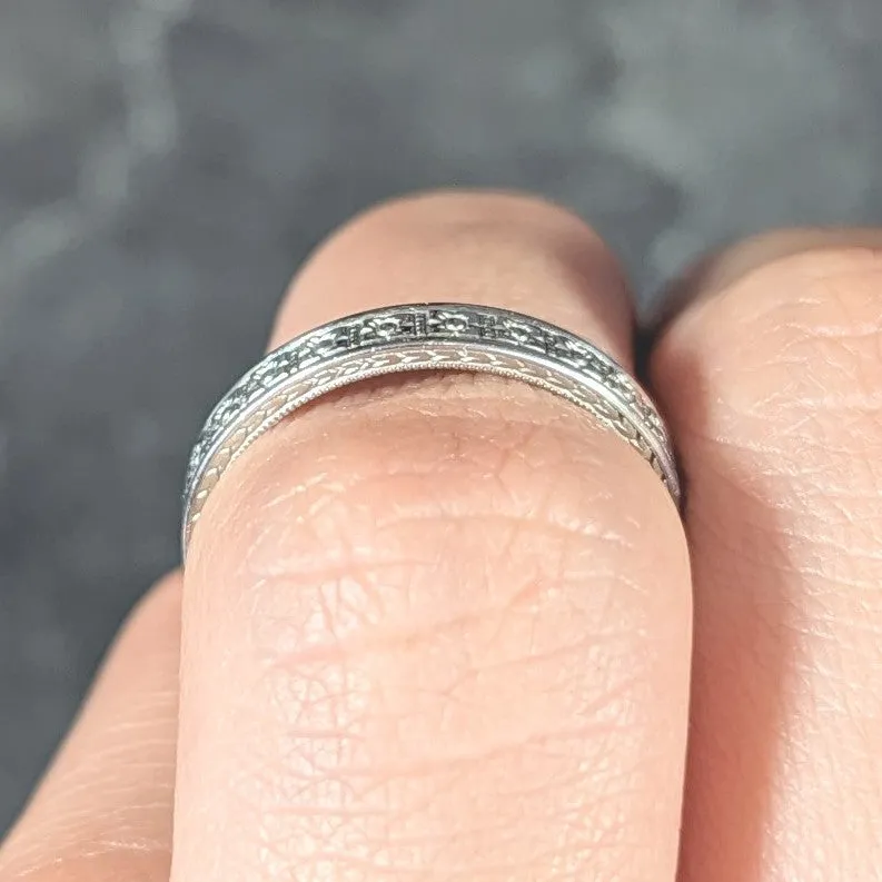 1927 Art Deco Diamond 18 Karat White Gold Wheat Orange Blossom Vintage Band Ring