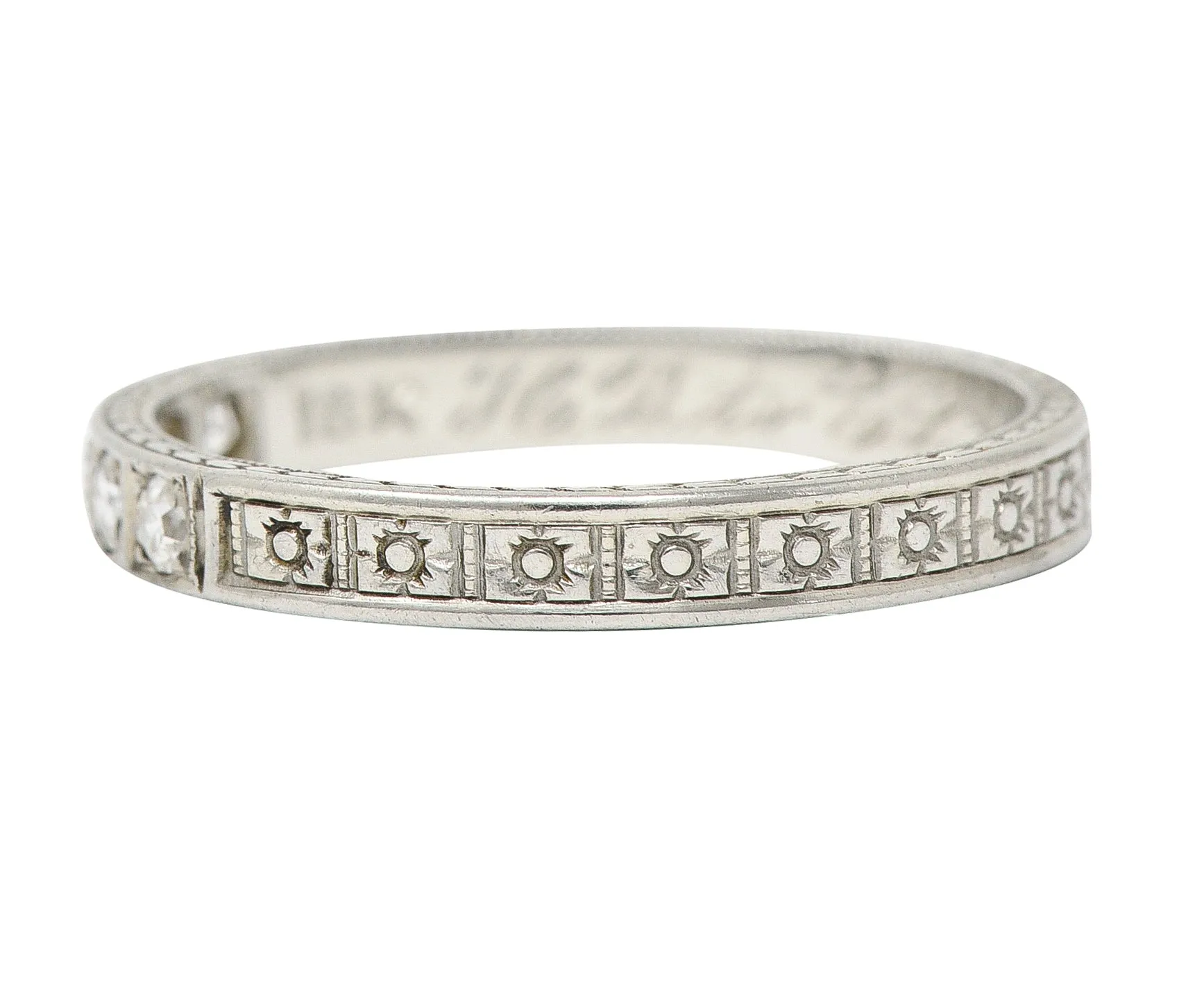 1927 Art Deco Diamond 18 Karat White Gold Wheat Orange Blossom Vintage Band Ring
