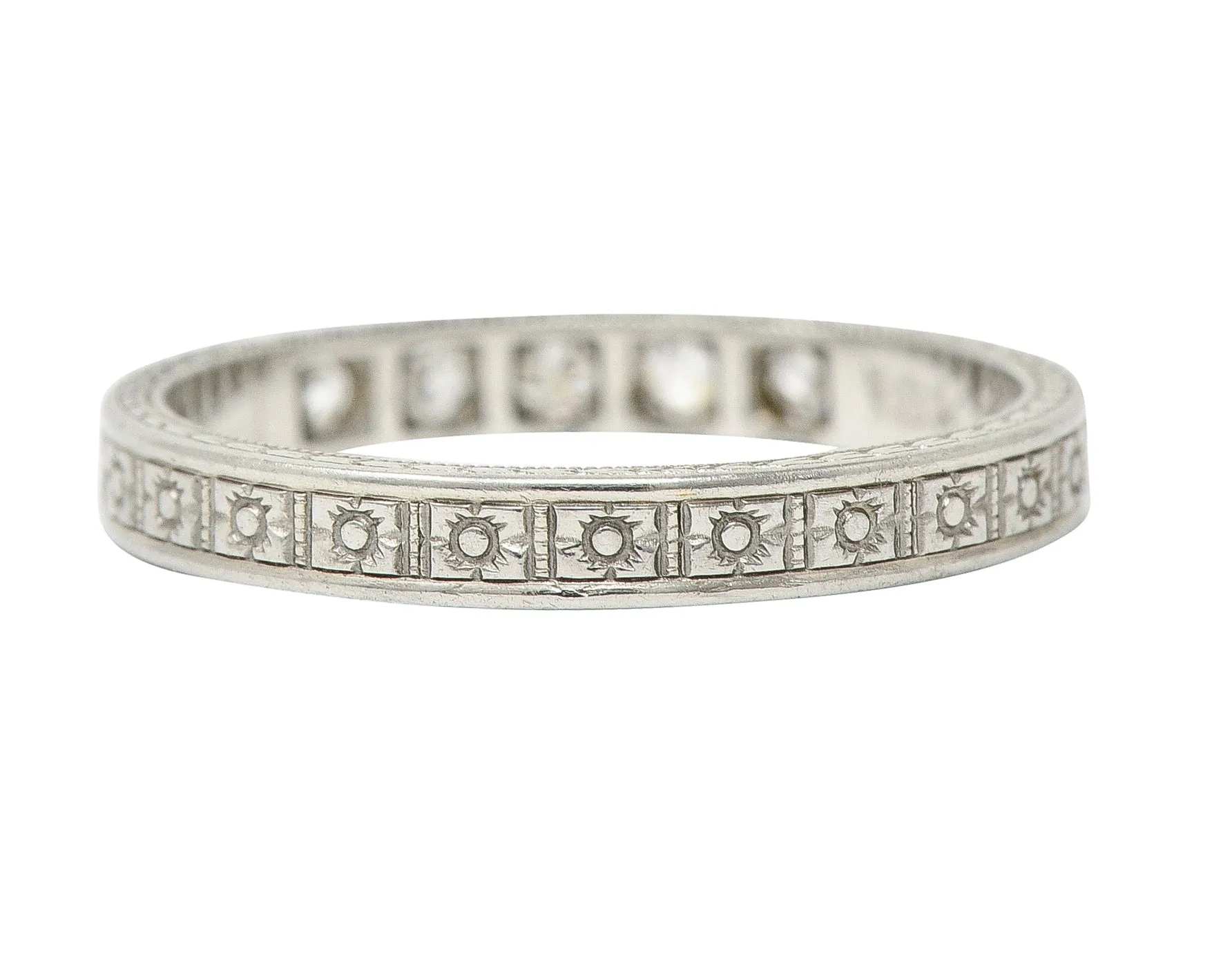 1927 Art Deco Diamond 18 Karat White Gold Wheat Orange Blossom Vintage Band Ring