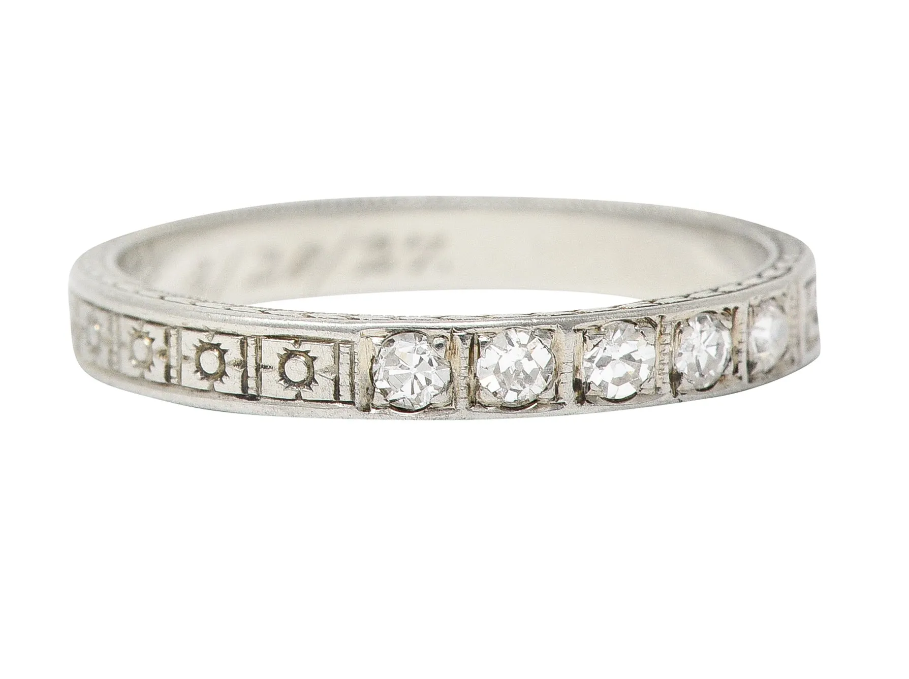 1927 Art Deco Diamond 18 Karat White Gold Wheat Orange Blossom Vintage Band Ring