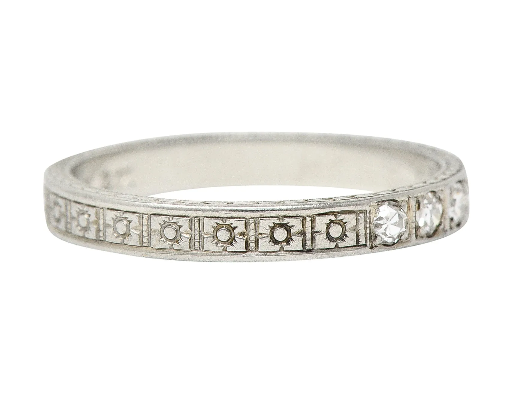 1927 Art Deco Diamond 18 Karat White Gold Wheat Orange Blossom Vintage Band Ring
