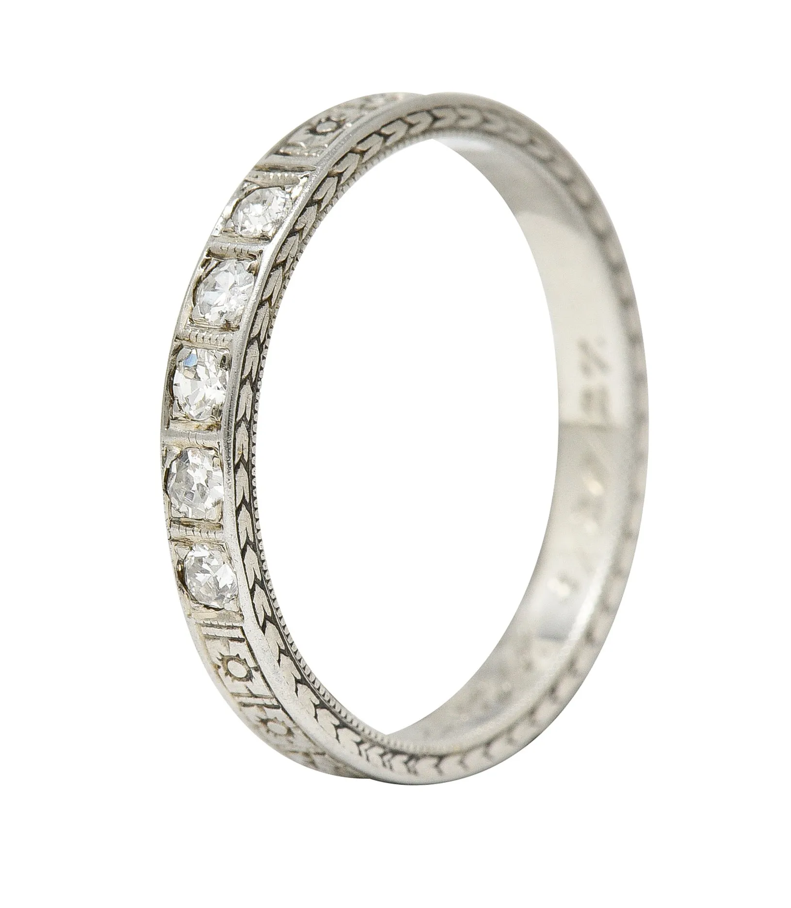 1927 Art Deco Diamond 18 Karat White Gold Wheat Orange Blossom Vintage Band Ring