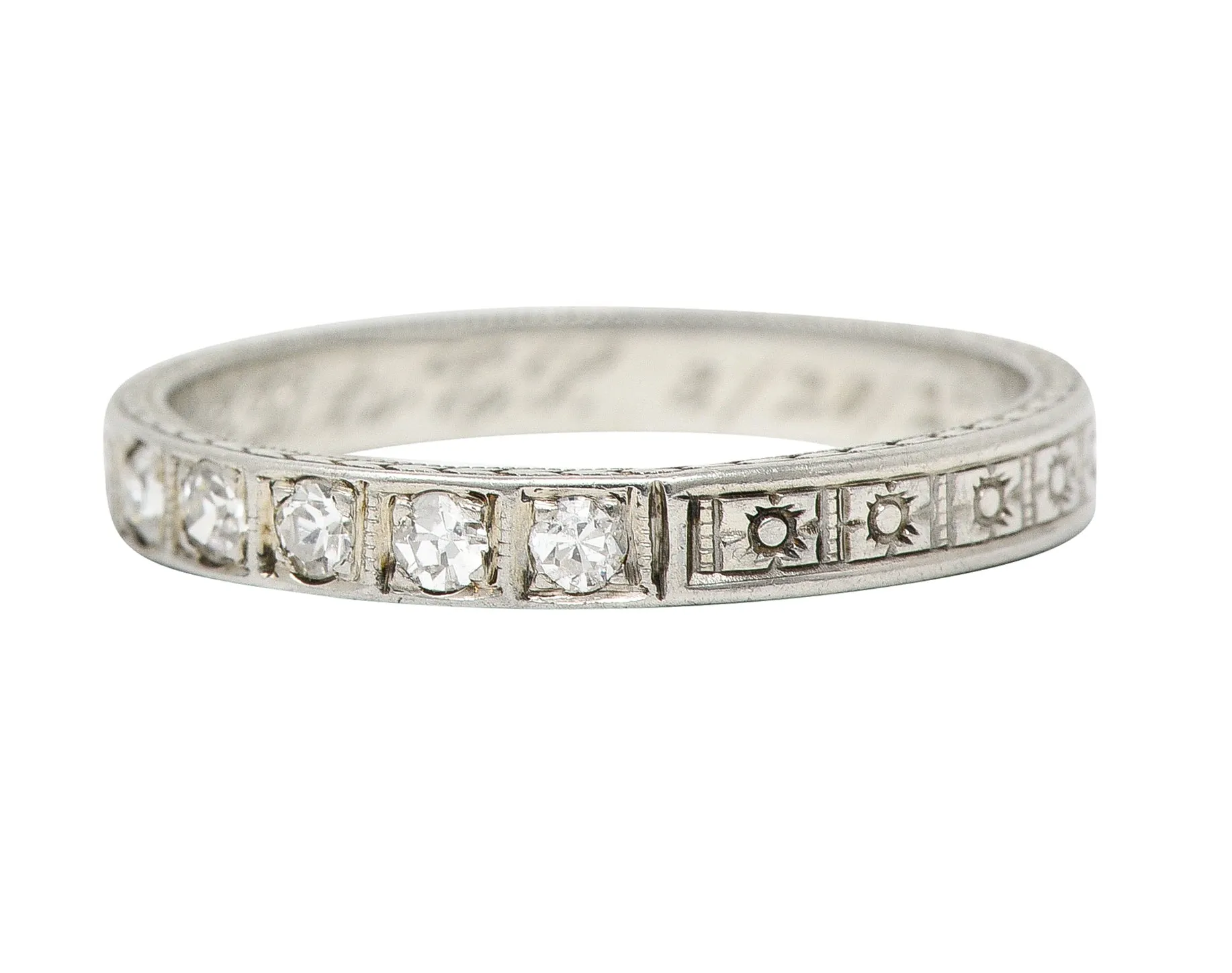 1927 Art Deco Diamond 18 Karat White Gold Wheat Orange Blossom Vintage Band Ring