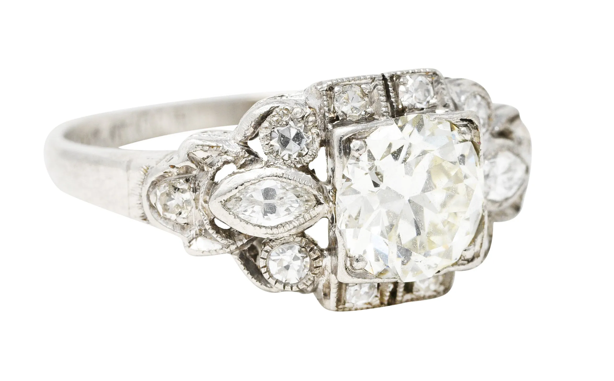 1930's Art Deco 1.30 CTW Diamond Platinum Geometric Engagement Ring
