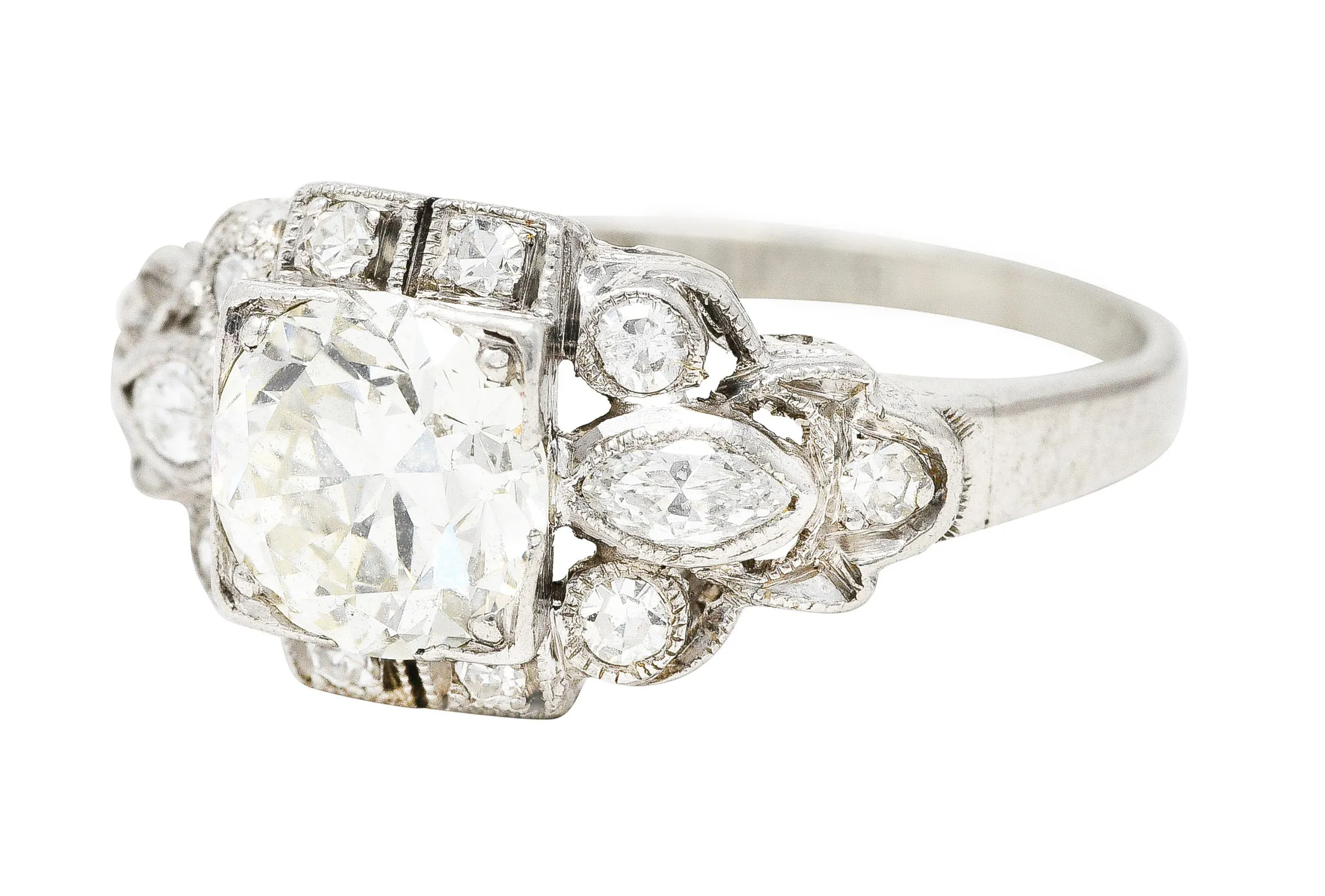 1930's Art Deco 1.30 CTW Diamond Platinum Geometric Engagement Ring
