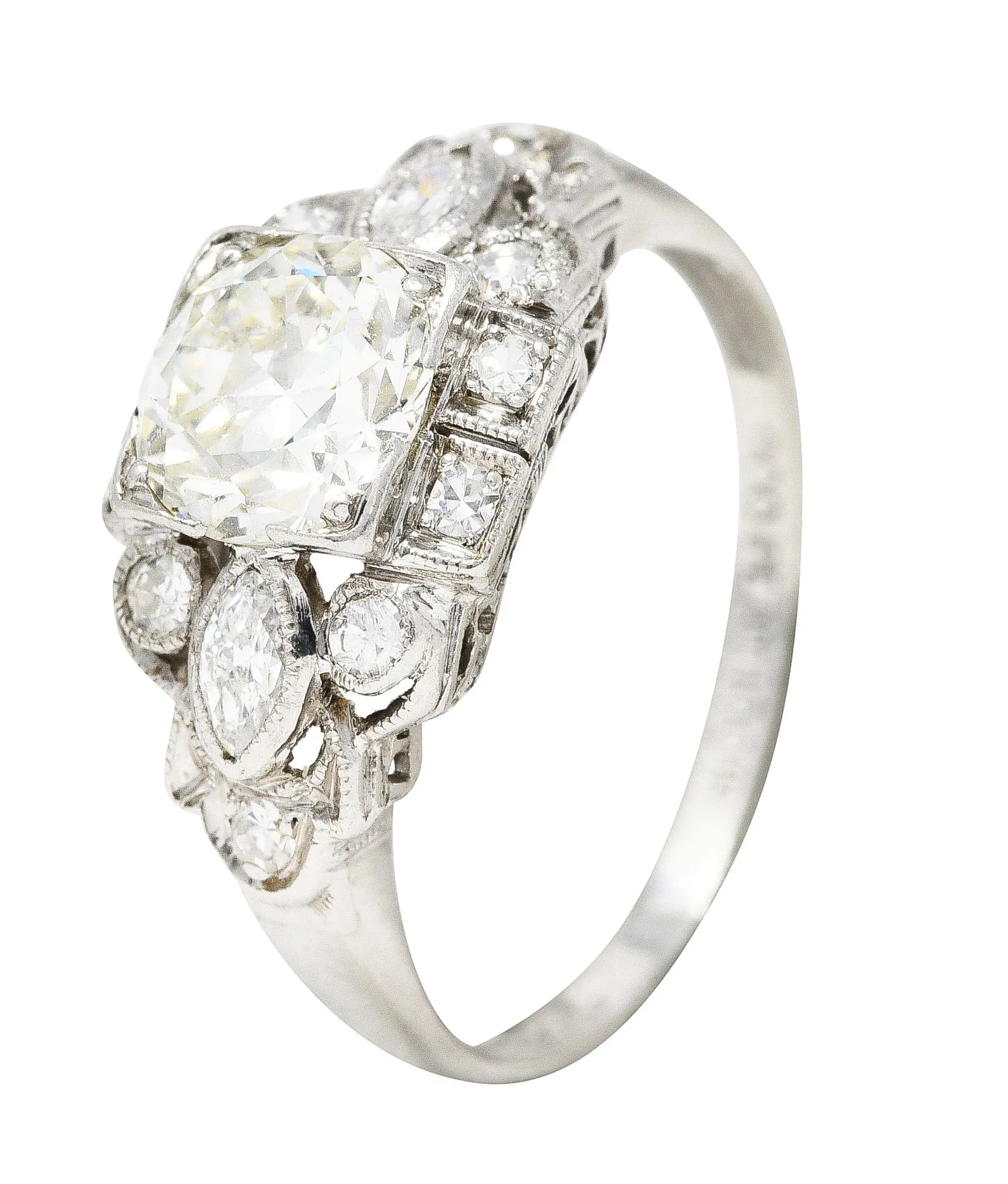 1930's Art Deco 1.30 CTW Diamond Platinum Geometric Engagement Ring