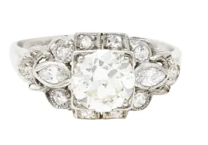 1930's Art Deco 1.30 CTW Diamond Platinum Geometric Engagement Ring