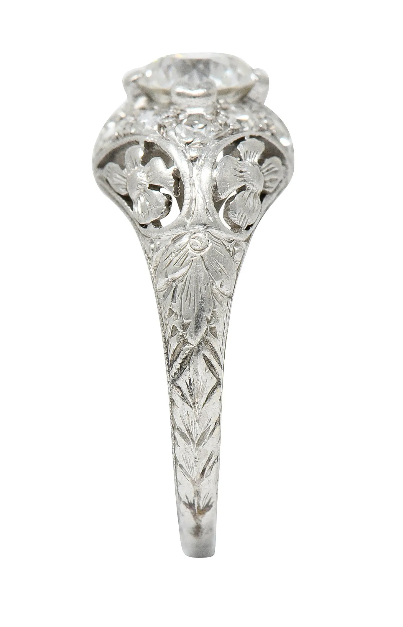 1930's William Kinscherf Co. 0.85 CTW Diamond Platinum Floral Engagement Ring