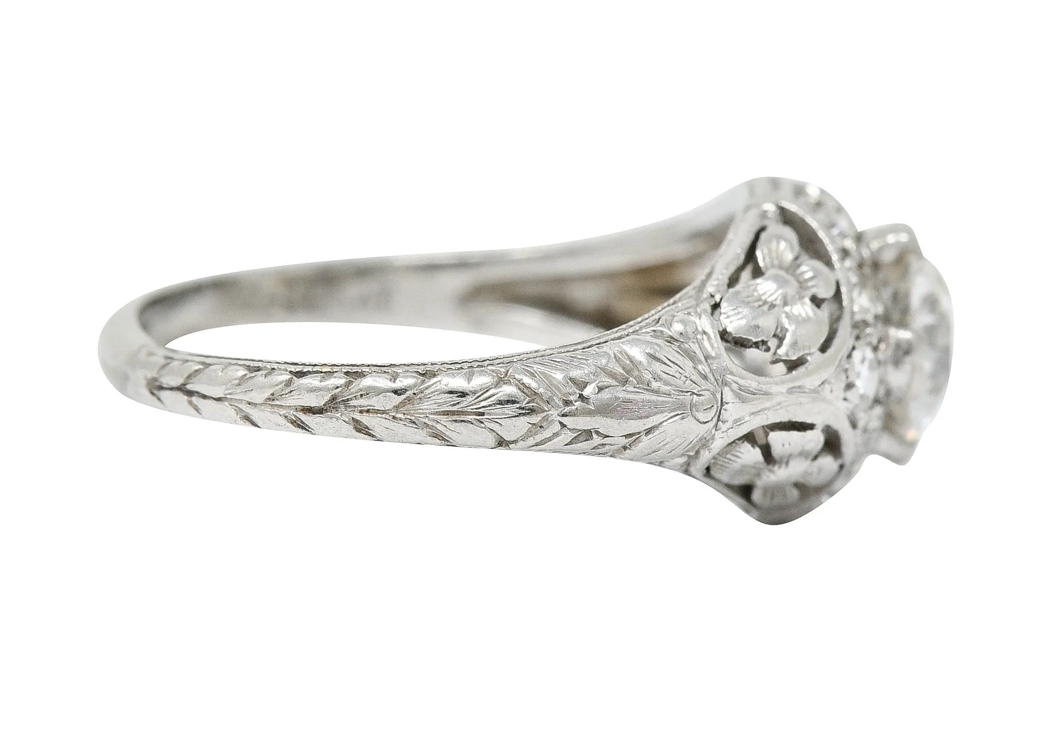 1930's William Kinscherf Co. 0.85 CTW Diamond Platinum Floral Engagement Ring