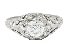 1930's William Kinscherf Co. 0.85 CTW Diamond Platinum Floral Engagement Ring
