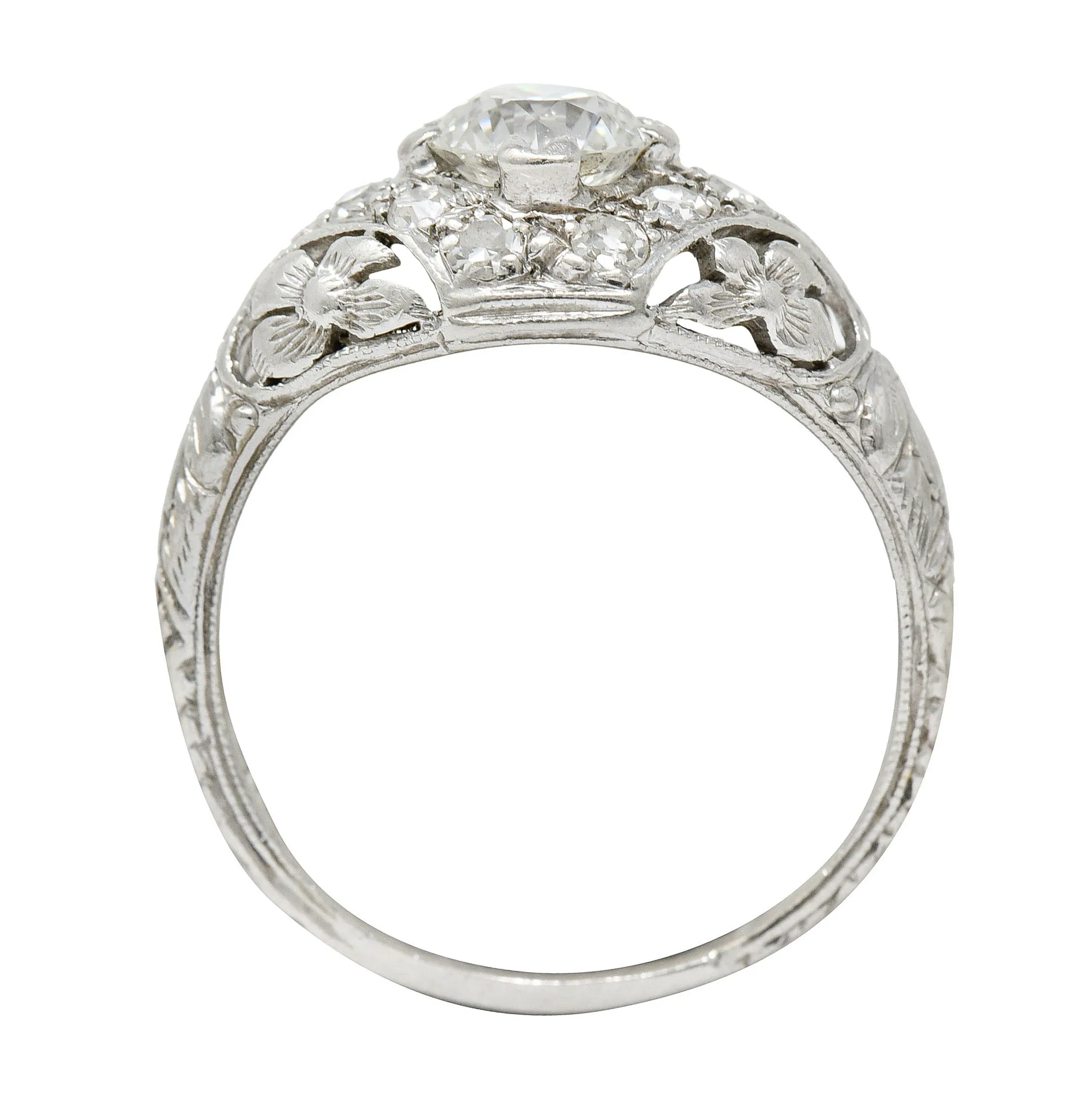 1930's William Kinscherf Co. 0.85 CTW Diamond Platinum Floral Engagement Ring