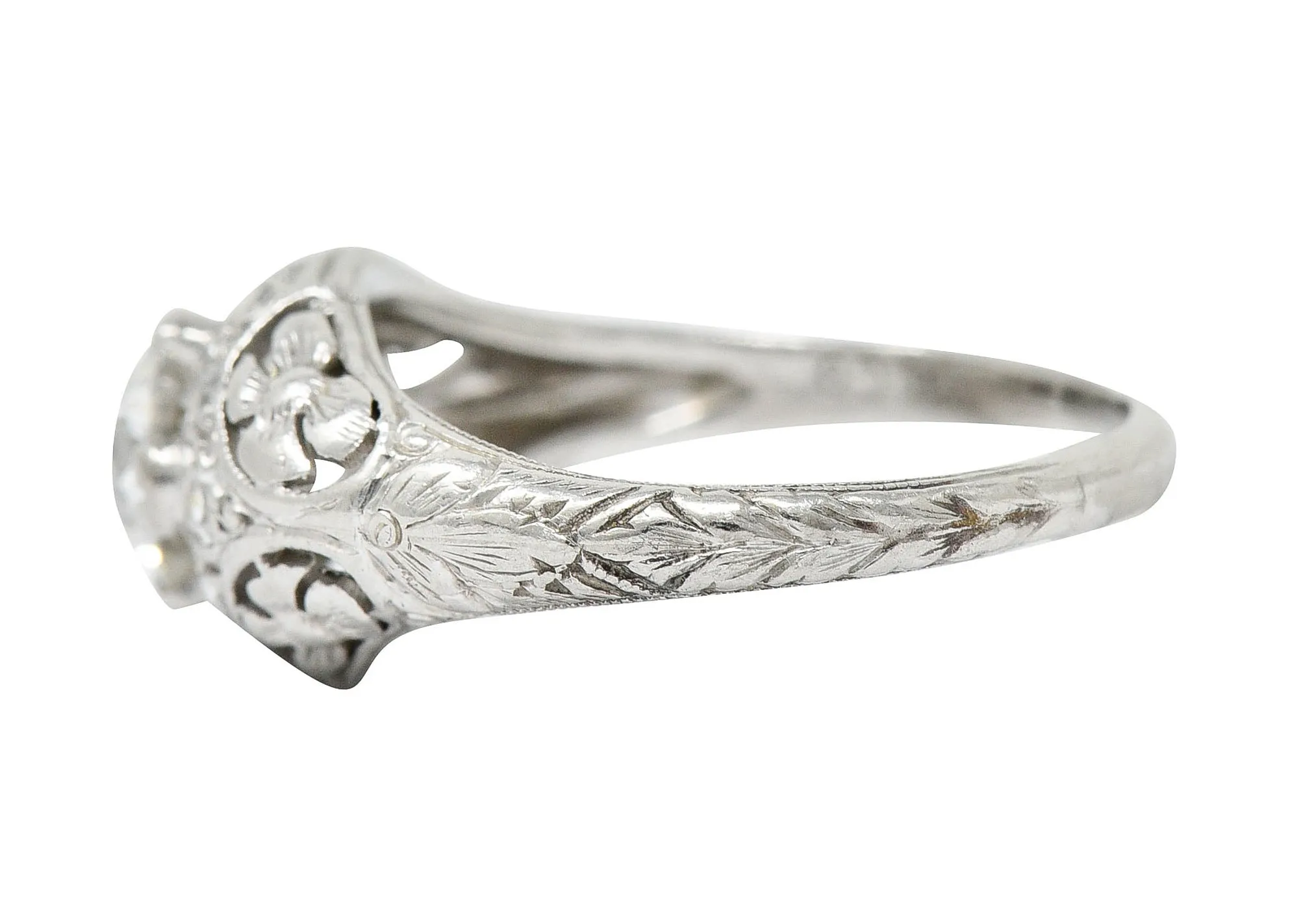 1930's William Kinscherf Co. 0.85 CTW Diamond Platinum Floral Engagement Ring