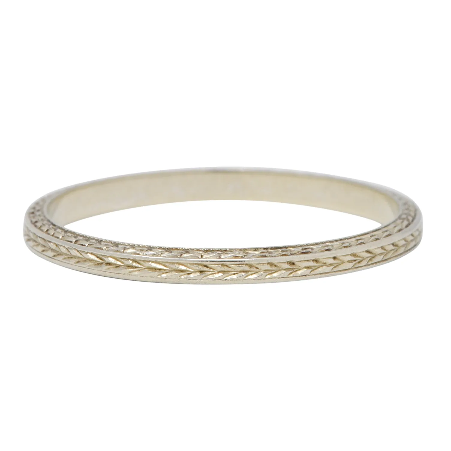 1933 Art Deco 18 Karat White Gold Vintage Wheat Band Wedding Ring