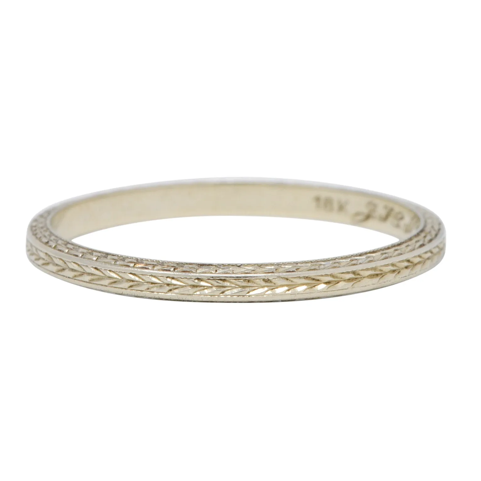 1933 Art Deco 18 Karat White Gold Vintage Wheat Band Wedding Ring