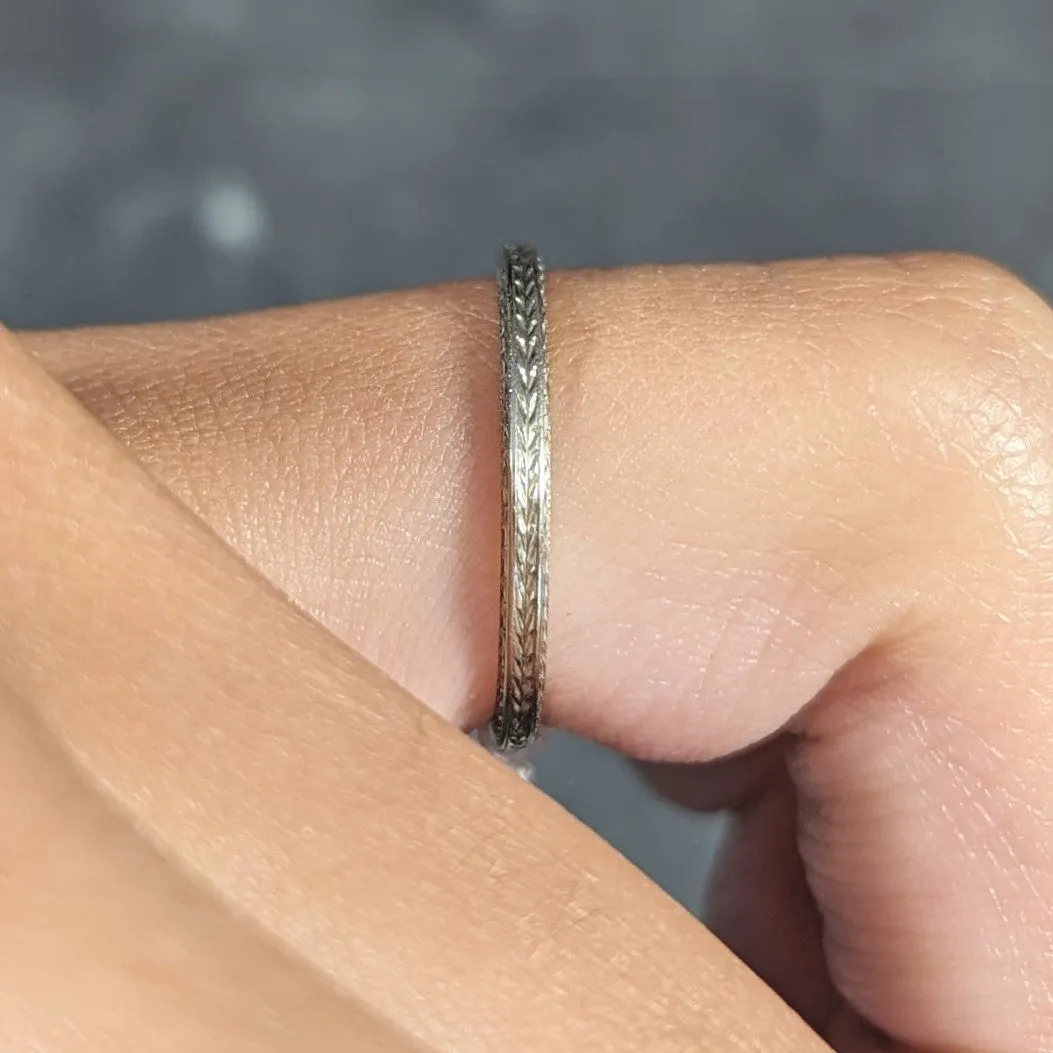 1933 Art Deco 18 Karat White Gold Vintage Wheat Band Wedding Ring