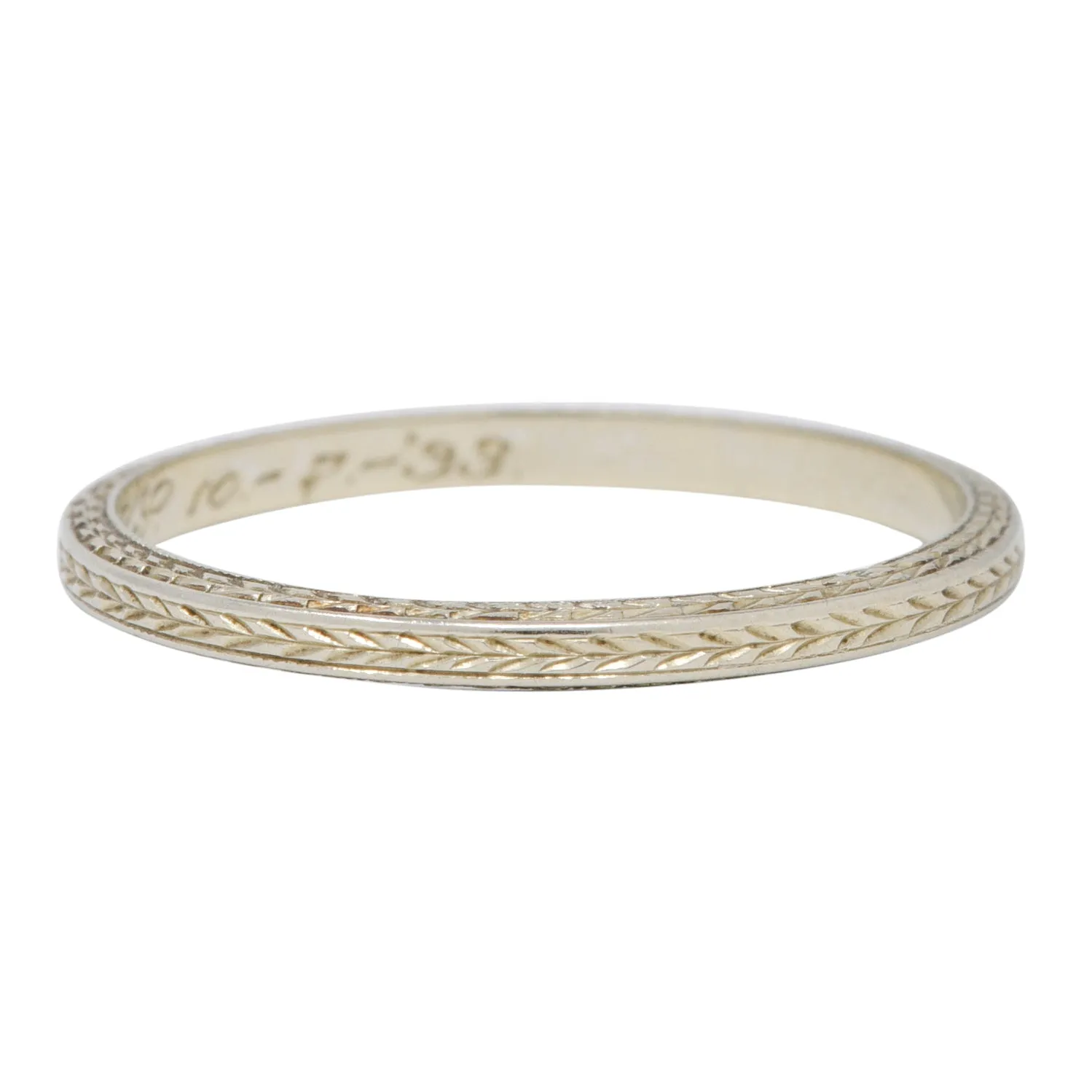 1933 Art Deco 18 Karat White Gold Vintage Wheat Band Wedding Ring