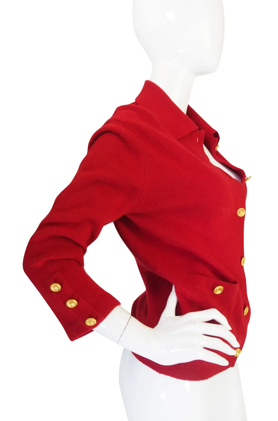 1990s Red Cashmere Chanel Cardigan Sweater