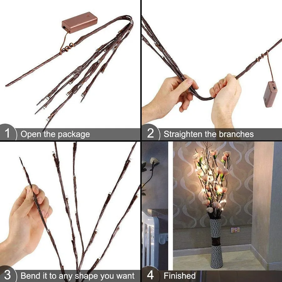 20 Bulbs LED Willow Branch Lamp Battery Powered Decorative Light