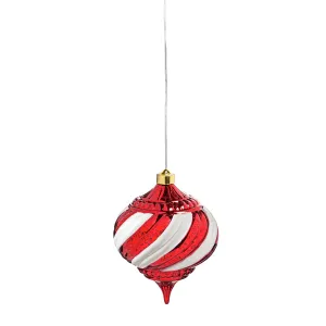 6" Shatterproof Outdoor Safe Battery Operated LED Ornament, Red and White Faceted Onion,2la1783